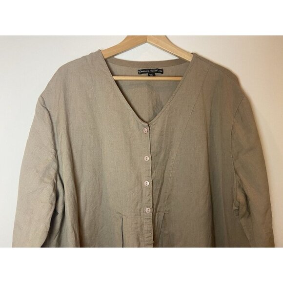 Gundrun Sjoden Tunic Blouse Button Front Cotton Linen Tan XXL - Picture 3 of 5